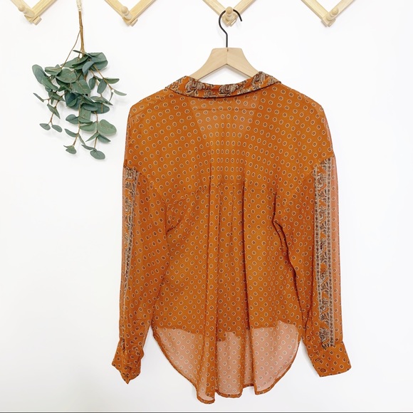 Free People sheer paisley button down rust top - Picture 7 of 8